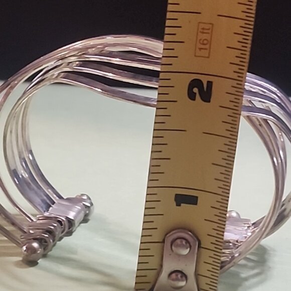 Vintage Modernist Sterling Silver Cuff Bracelet Wire  Design unsigned 925 - Picture 7 of 10